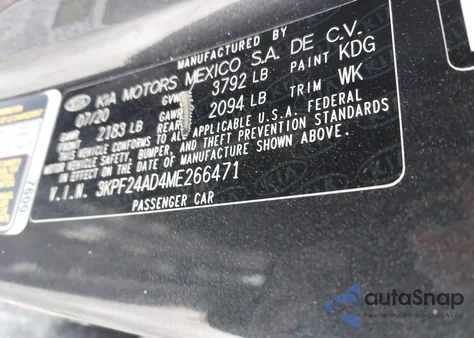 2021 Kia Forte Fe from USA, damaged, VIN 3KPF24AD4ME266471